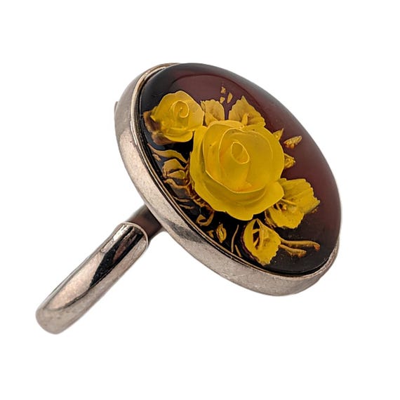 Handcrafted Cherry Amber Ring Reverse Intaglio Ro… - image 2