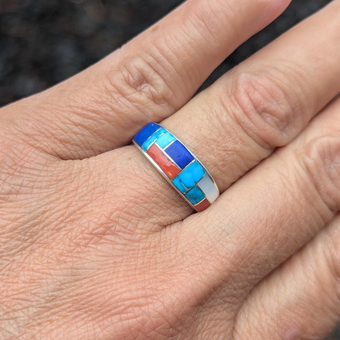 Indian Jewelry Navajo Wedding Bands Genuine Navajo Inlay Multi