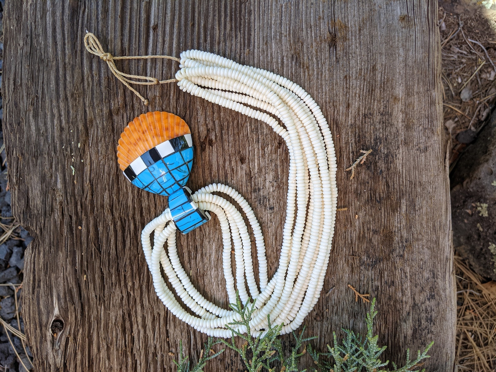 Santo Domingo Pueblo Heishi Necklace with Inlaid Shell Hand Etsy