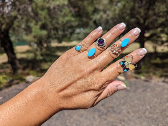 Unique Native American Rings Zuni Navajo Inlay Stud Rings Jewelry