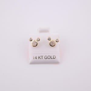 14k Gold Mickey Mouse Earrings: CZ Mini Studs