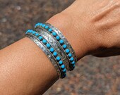 Zuni Bracelet, Sleeping Beauty Dots Turquoise, Sterling Silver Cuff sz 6.25, Signed Native American Hand Made Jewelry SouthwestArtisans