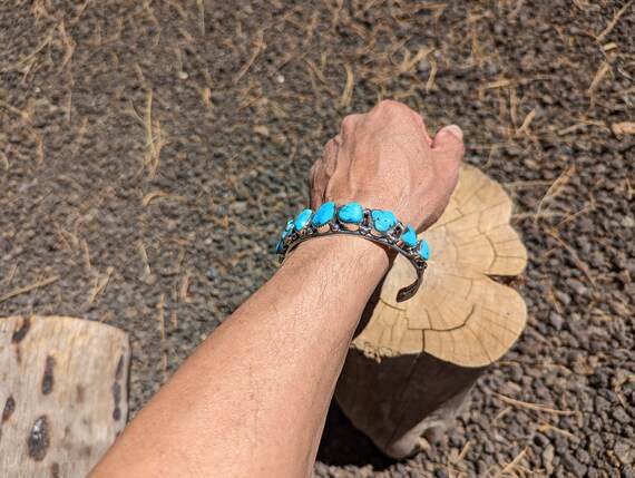 Cel Yazzie Vintage Native American Navajo Blue Gem Turquoise Sterling Silver Bracelet Cel Yazzie Vintage Native American Navajo Blue Gem Turquoise Sterling Silver Bracelet