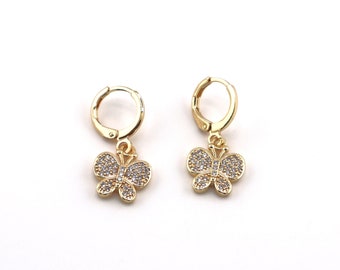 Women's 14K Gold-Plated CZ Studs Stones Butterfly setting Earrings