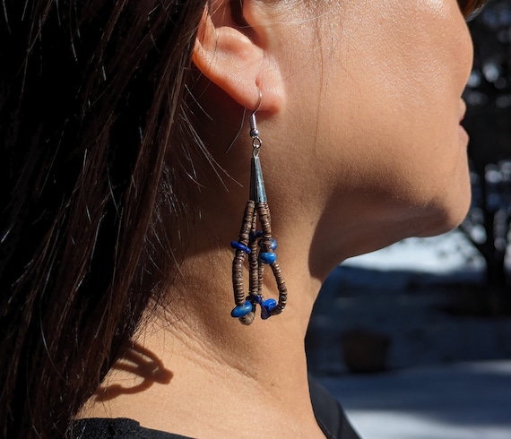 Turquoise and Pen Shell Heishi Bead Dangle Earrings - Handmade in the USA Turquoise and Pen Shell Heishi Bead Dangle Earrings - Handmade in the USA