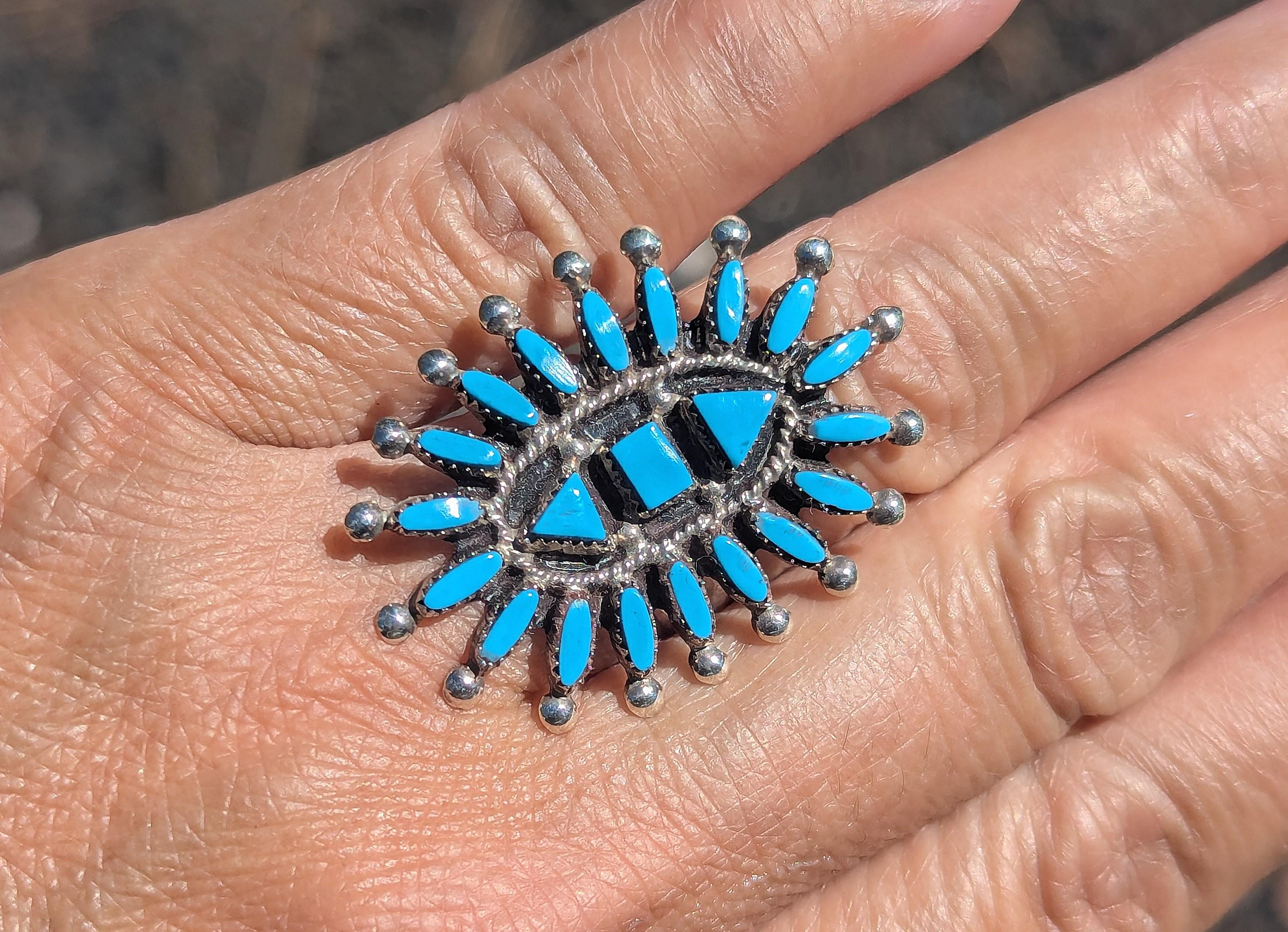 Native American Ring Turquoise Cluster Genuine Handmade Zuni