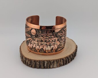 Native American Cuff Bracelet Navajo Sterling Silver Copper Overlay Handmade Jewelry Sz 7in