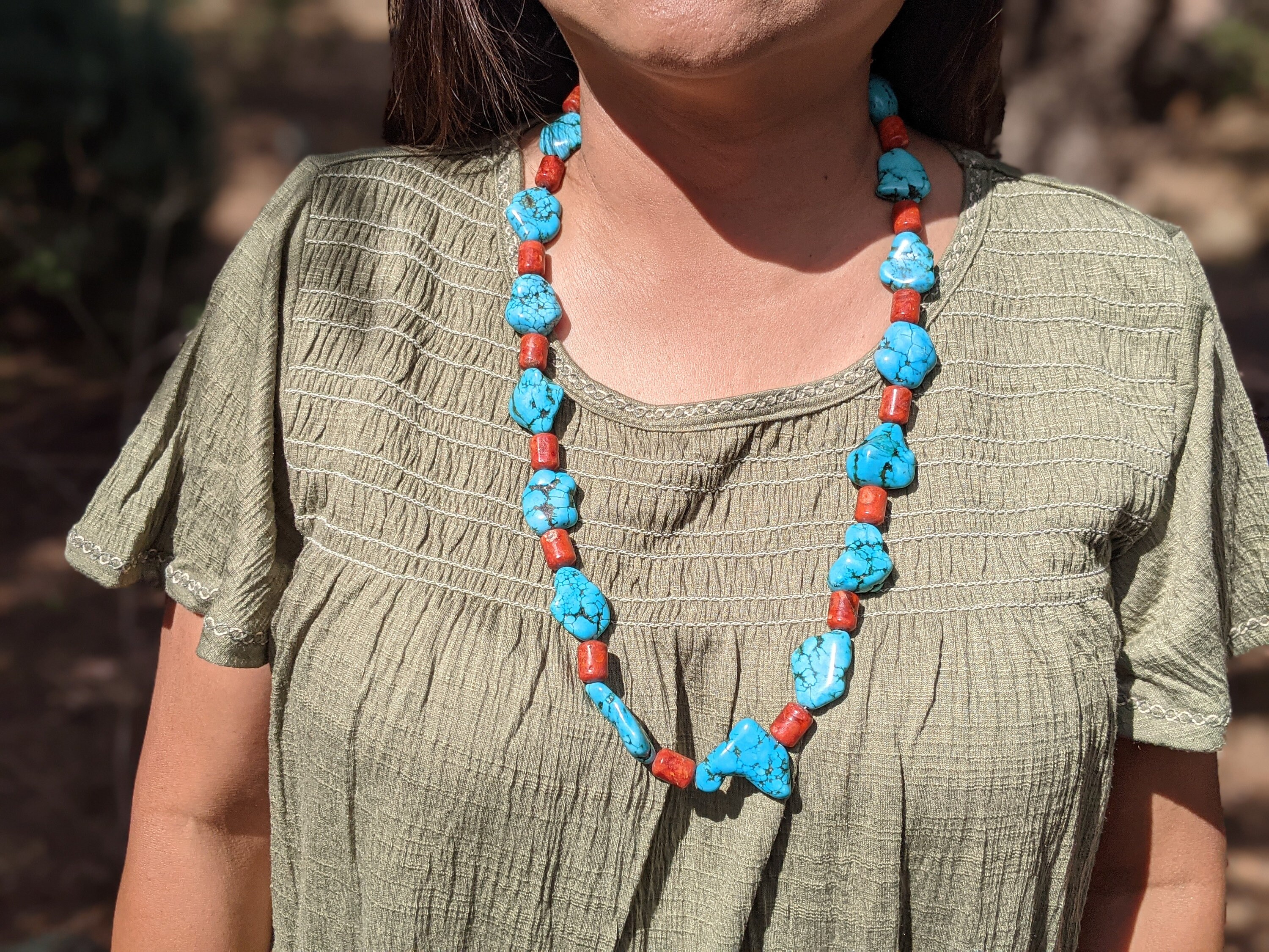 Vintage Navajo Turquoise Coral Necklace 