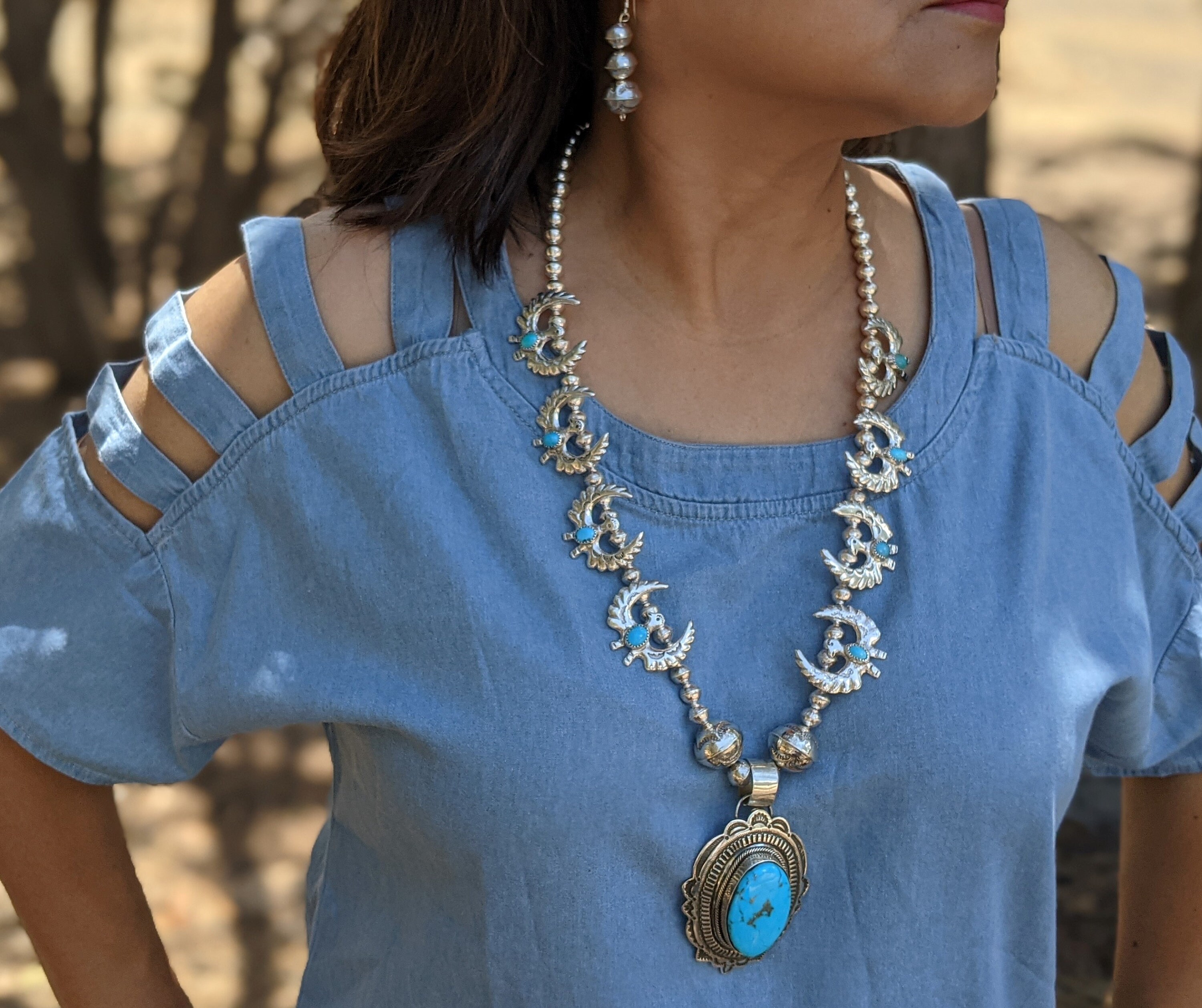 Vintage Navajo Necklace Earrings Set, Rare Native American Vintage Navajo Necklace Earrings Set, Rare Native American