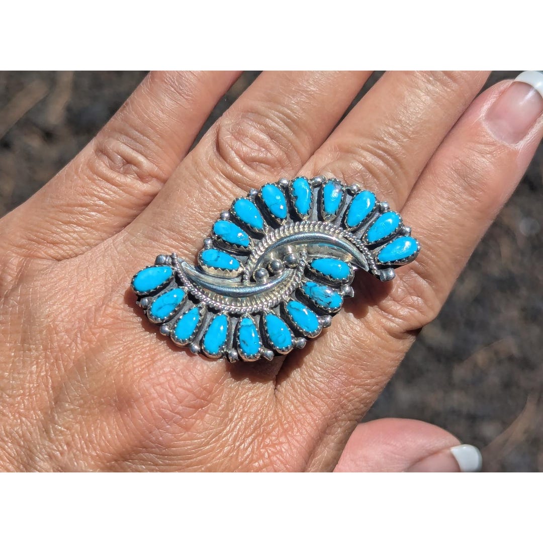 Women's Navajo Ring Kingman Turquoise Native American Handmade Jewelry ...