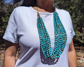 Exquisite Handmade Native American Turquoise Necklace – Unique Southwestern Santo Domingo Kewa Pueblo Jewelry 10 Strands