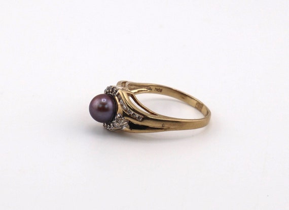 Vintage Black Pearl Ring Women's 10k GOLD Diamond… - image 5
