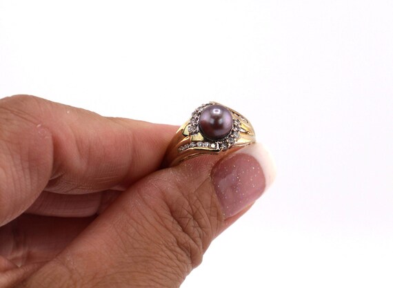 Vintage Black Pearl Ring Women's 10k GOLD Diamond… - image 6