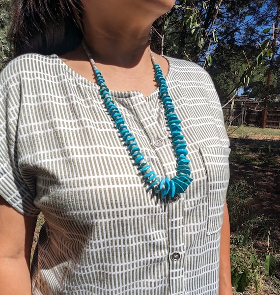 Turquoise and Pen Shell Heishi Bead Dangle Earrings - Handmade in the USA Turquoise and Pen Shell Heishi Bead Dangle Earrings - Handmade in the USA