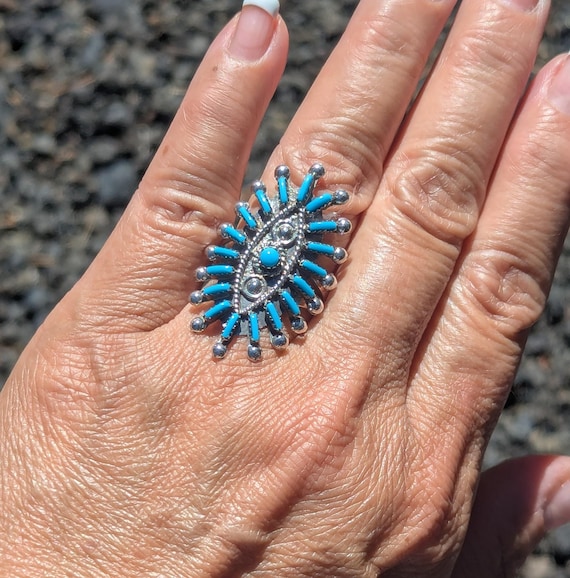 Zuni Ring Turquoise Cluster Original Native American Handmade