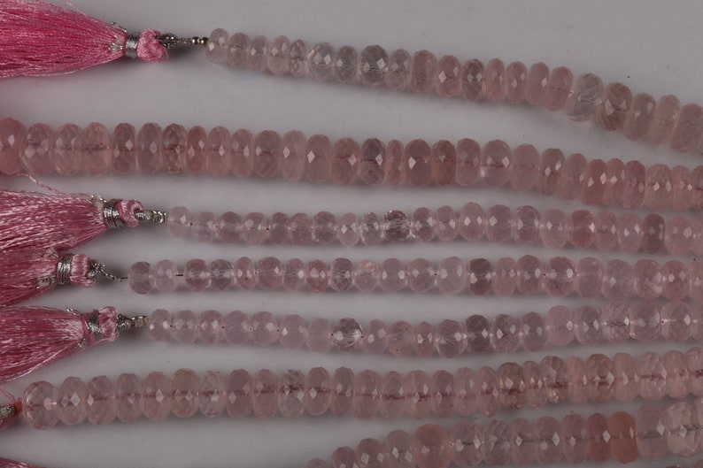 8 inch per line. round beads shape 10 mm approx size 125 carat approx weight rose quartz faceted gemstone
