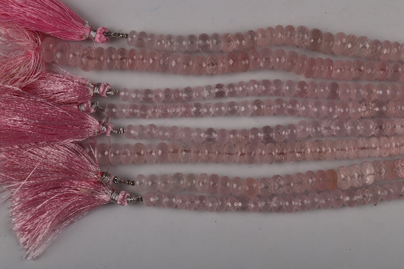 8 inch per line. round beads shape 10 mm approx size 125 carat approx weight rose quartz faceted gemstone