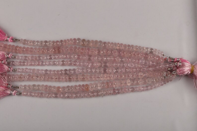 8 inch per line. round beads shape 10 mm approx size 125 carat approx weight rose quartz faceted gemstone