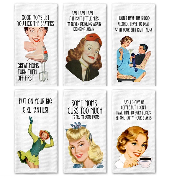 Retro Sassy Dishtowels IV|Funny Towel|Adult Humor|Housewarming Gift|Kitchen Towel