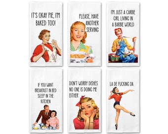 Sassy Retro Dishtowels III|Funny Towel|Adult Humor|Housewarming Gift