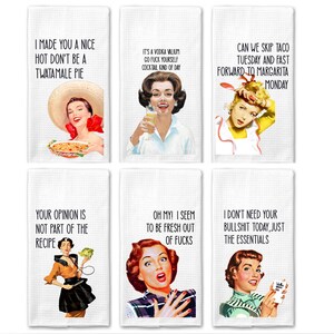Retro Sassy I -6 Pack|Funny Towel|Adult Humor|Housewarming Gift|Kitchen Towel|Towel Bundle