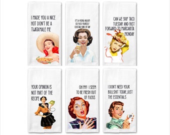 Retro Sassy I -6 Pack|Funny Towel|Adult Humor|Housewarming Gift|Kitchen Towel|Towel Bundle