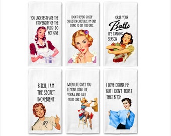 Retro Sassy Dishtowels II|Funny Towel|Housewarming Gift|Adult Humor|Sarcastic