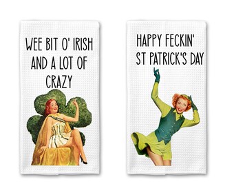 Retro St. Patrick's Day-handduk | Rolig handduk | Vuxenhumor | Inflyttningspresent | Kökshandduk