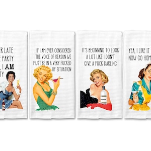 Retro Ladies Drinking Kitchen Towels|Funny Towel|Adult Humor|Housewarming Gift