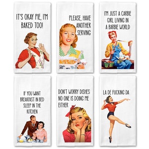 Retro Sassy III -6 Pack|Funny Towel|Adult Humor|Housewarming Gift|Towel Bundle