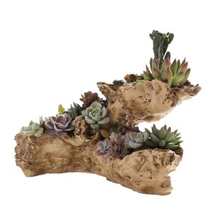 Faux Wood Planter Driftwood Stump Log Plant Pot Vintage Container Resin Succulent Planter Wood Like Cactus Planter (I)