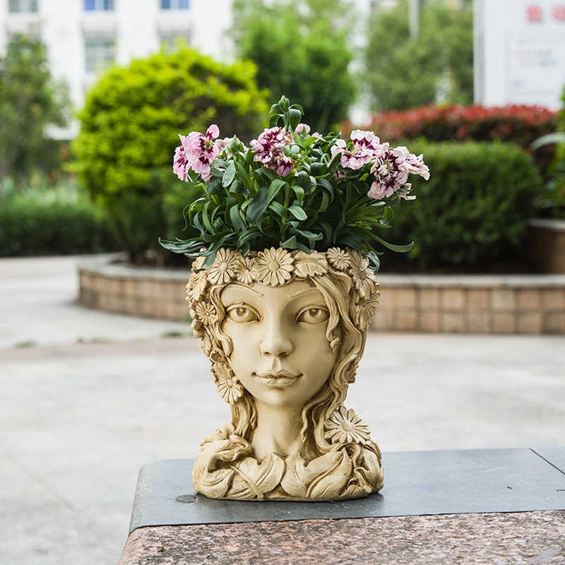 Girl Planter Lovely Head Flower Pot Decorative Plant Pot Etsy