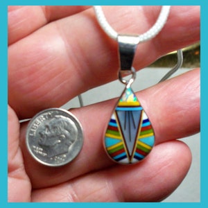 ZUNI MOSAIC PENDANT – Micro Inlay - Pear Shaped Pendant - Vintage circa 1990s - New Old Stock Made in Arizona