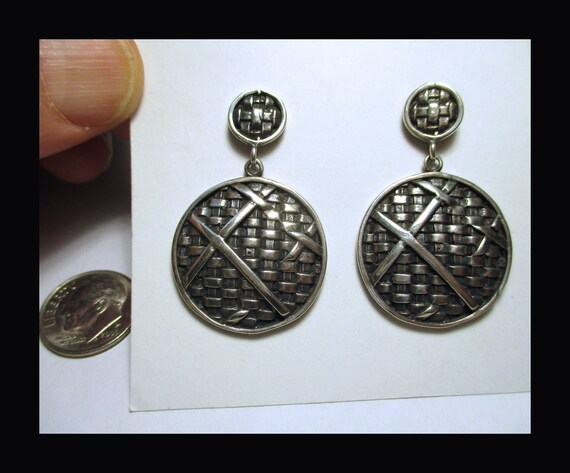 WOVEN PATTERN DANGLE Earrings – Large Sterling Si… - image 1