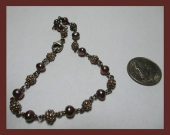 RED PEARL LINK Bracelet – Red Tone Fresh Water Black Pearls - Sterling Silver – Made in Maine