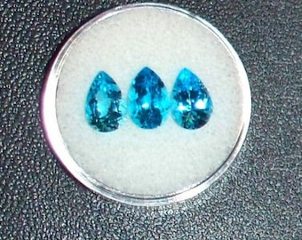 AMERICAN BLUE TOPAZ – Swiss Blue Topaz – 3 Piece Lot - 9x6 mm Facetted Pear Shaped Gemstones – Made In Maine