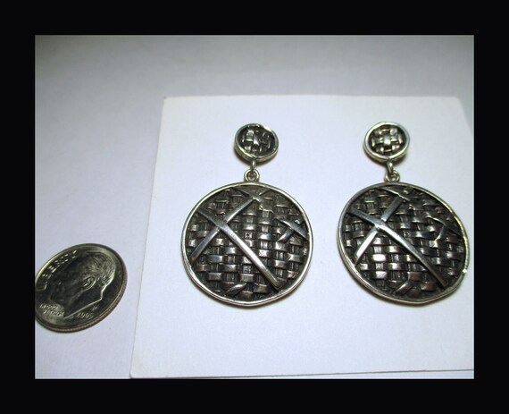 WOVEN PATTERN DANGLE Earrings – Large Sterling Si… - image 2