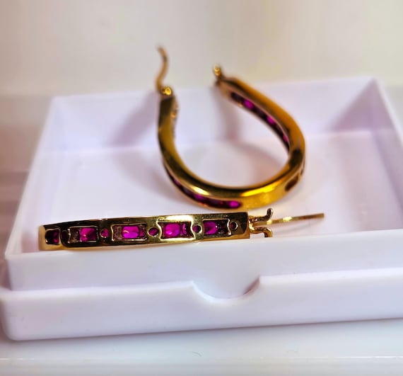 CREATED RUBY LEVERBACK Earrings – Large Oval Hoop… - image 3