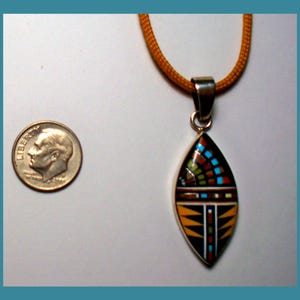 ZUNI MOSAIC PENDANT – High Quality Micro Inlay - Navette Shaped Pendant - Fun - Made in Arizona Vintage New Old Stock circa 1990s