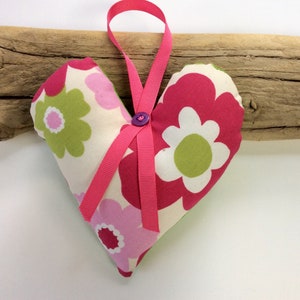 Heart ornament made of &quot;flower power&quot;  retro fabric, Door hanger with bright, bold throwback fabric, Shades of Woodstock!! Hippy Happiness!