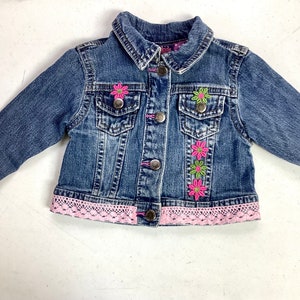 Princess perfect! Sweet embellished toddler jacket, Unique upcycled,&quot;rescued&quot; denim jacket w/hand sewn patches, lace, Earth friendly, Green!