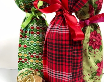Bolsa de regalo de vino navideña reutilizable hecha a mano, bolsa de tela para botellas
