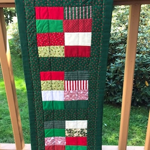 HAND QUILTED patchwork table runner, Christmas table topper, Country Christmas decorations, Classic Christmas colored table runner