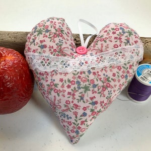 Handmade Floral Heart Pillow, Patchwork Valentine's Decor