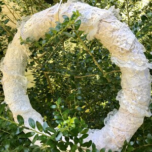 Vintage lace wedding wreath/Romantic Victorian ivory lace wreath/Shabby chic/ Lace decor/Christmas or winter wreath/Cottage style wreath