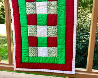 Camino de mesa navideño acolchado a mano, decoración navideña de patchwork
