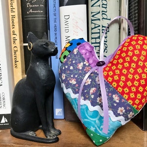 Patchwork Heart Ornament, Crazy Quilt Fabric, Shabby Chic Decor