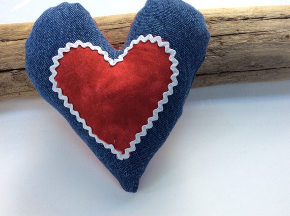 Mini Red White and Denim Heart Pillow Perfect for Father s Day Gift Man Cave Accent Pillow Ideal for Valentine s Day farmhouse Charm Etsy