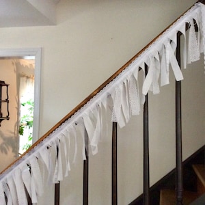 Lovely white fabric and lace bunting, Wedding decorations, Bride&#39;s table garland, Romantic window accent, Baby shower bunting, Shabby chic