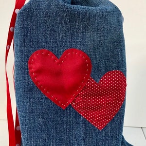Repurposed vintage denim bag, Zero waste bag, Drawstring bag, Gender neutral "rescued"  jeans bag, Ecofriendly, Country charm, Cottage chic